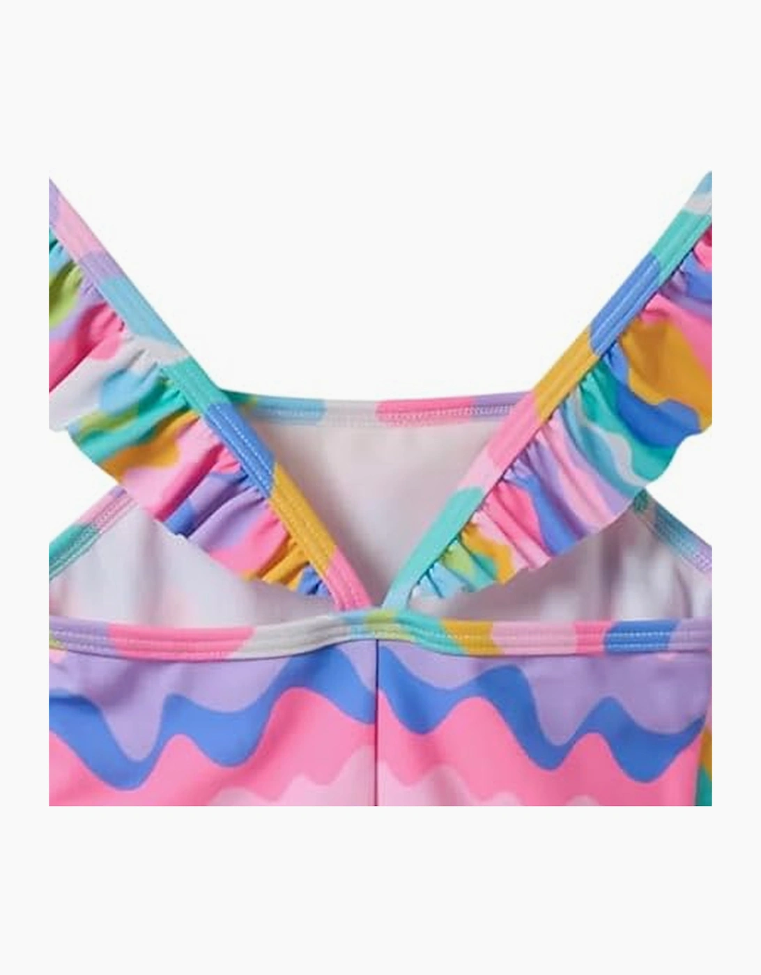 Speedo Girls Abstract Lines Endurasoft Thin Strap Frill One Piece Swimsuit