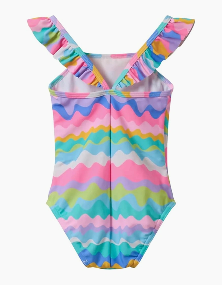 Speedo Girls Abstract Lines Endurasoft Thin Strap Frill One Piece Swimsuit