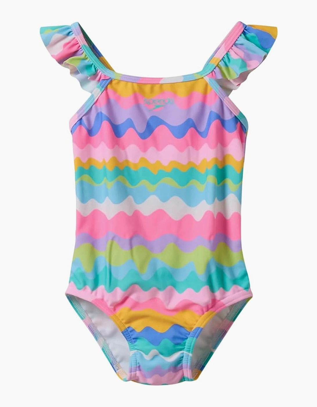 Speedo Girls Abstract Lines Endurasoft Thin Strap Frill One Piece Swimsuit