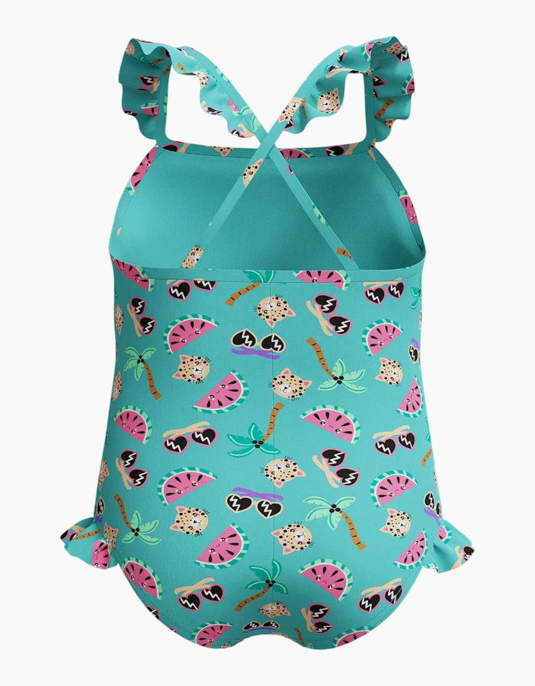 Speedo Girls Digital Frill One Piece Swimsuit