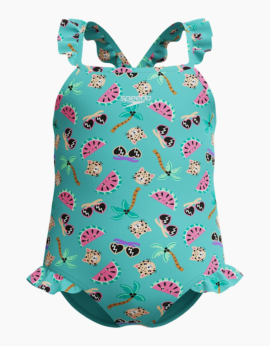 Speedo Girls Digital Frill One Piece Swimsuit