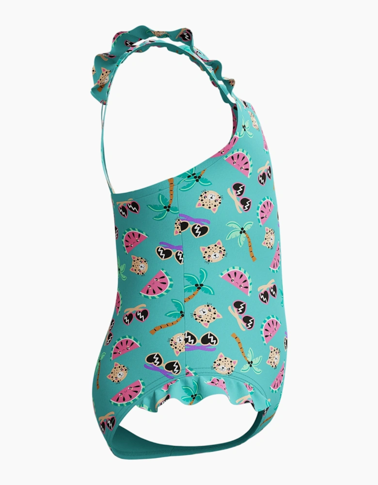 Speedo Girls Digital Frill One Piece Swimsuit