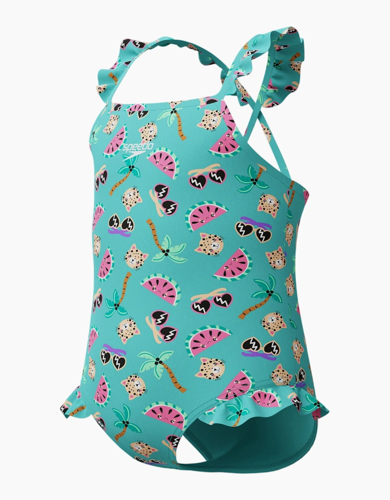 Speedo Girls Digital Frill One Piece Swimsuit