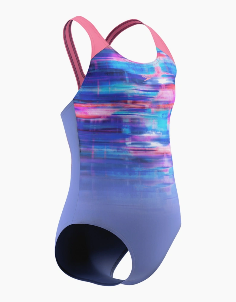 Speedo Girls Blur Paint Endurance+ Splashback One Piece Swimsuit