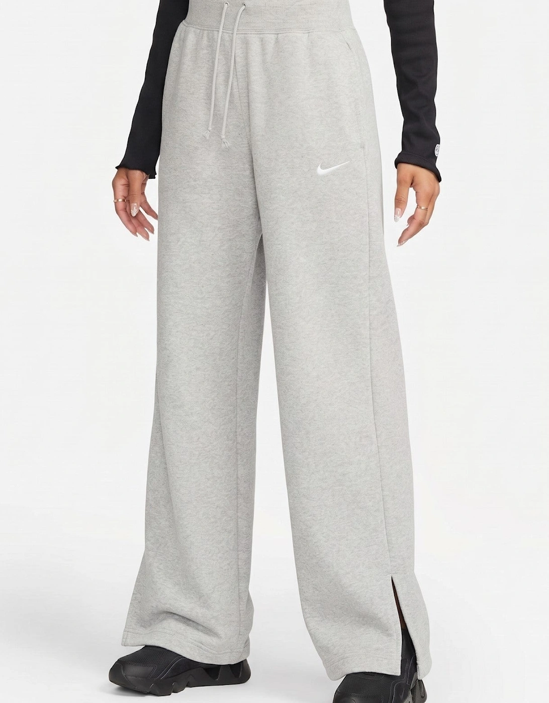 Nike Womens Phoenix Fleece Wide Leg Joggers in Grey