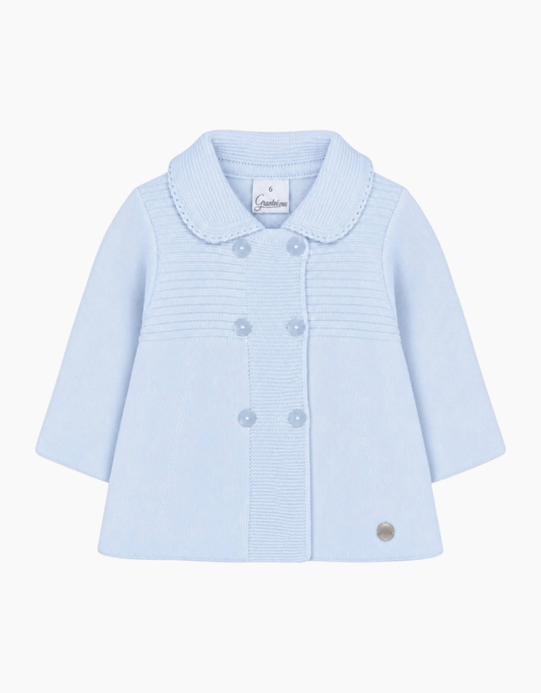 Pale Blue Knit Long Cardigan Coat