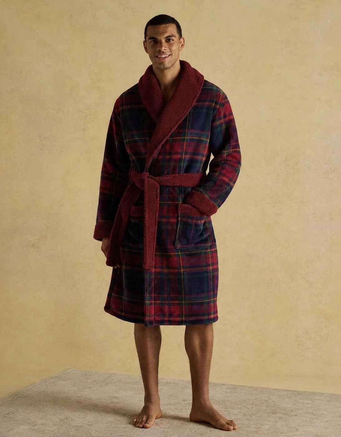 Joules Y95856 MONTAGUE Mens Robe Burgundy Red Mens Bathrobe Burgundy Red