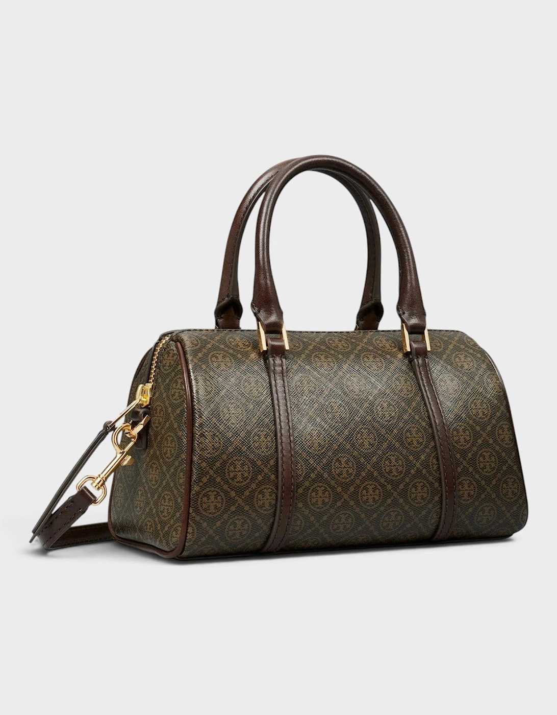 T Monogram Coated Canvas Mini Barrel Bag French Press Brown