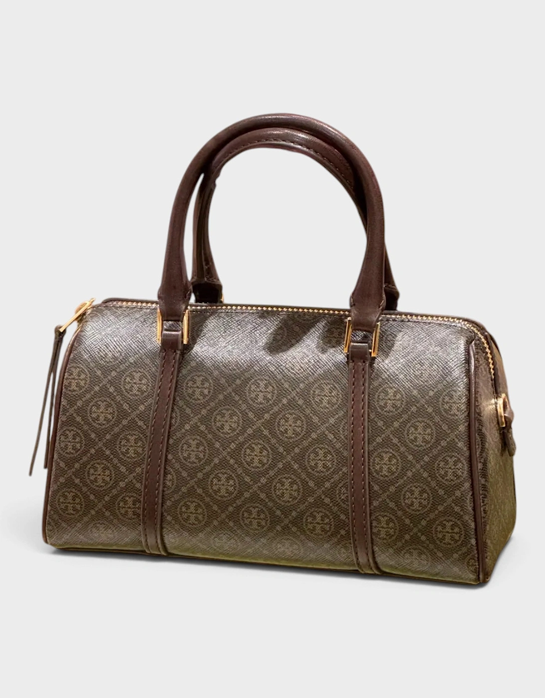 T Monogram Coated Canvas Mini Barrel Bag French Press Brown
