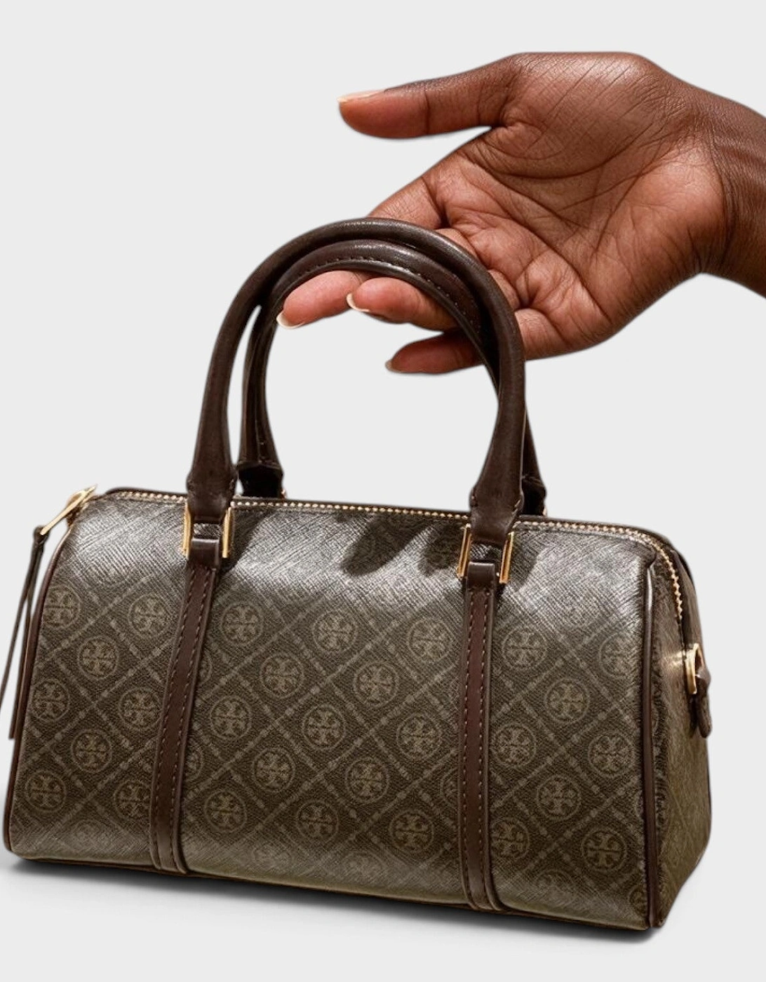 T Monogram Coated Canvas Mini Barrel Bag French Press Brown