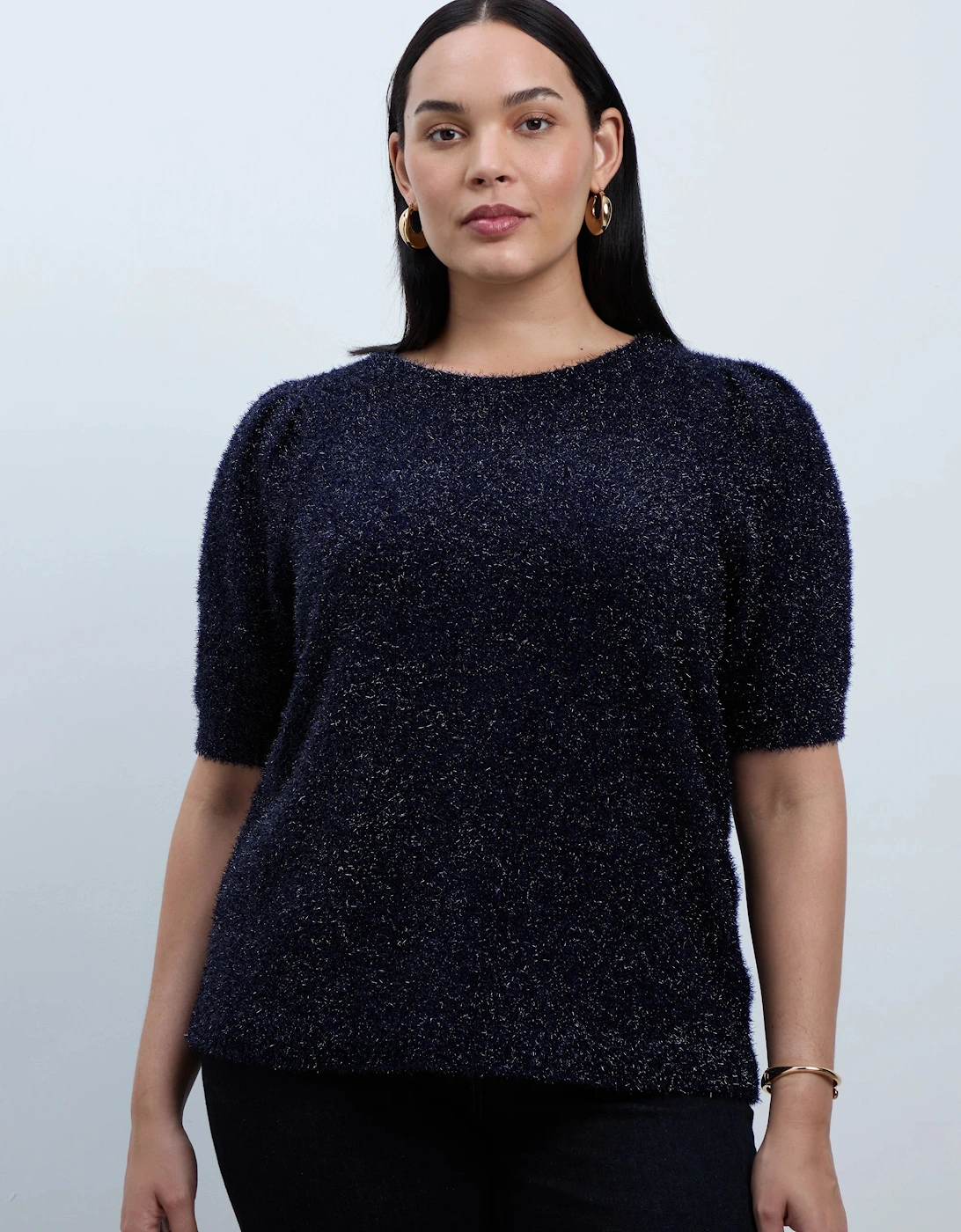 Blue Sparkle Knitted Short Sleeve Jumper