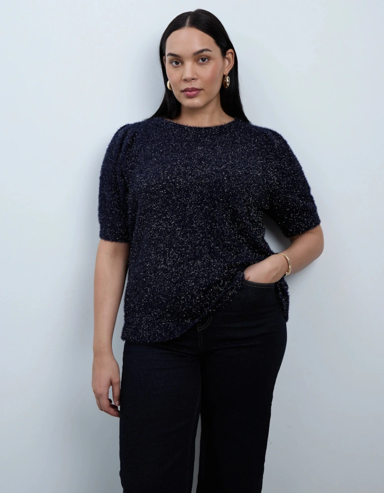 Blue Sparkle Knitted Short Sleeve Jumper
