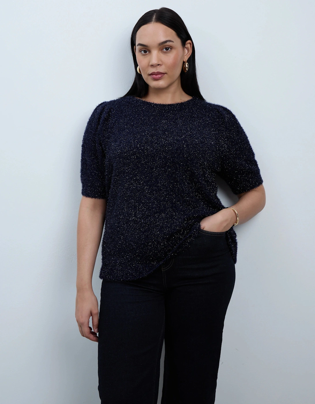 Blue Sparkle Knitted Short Sleeve Jumper