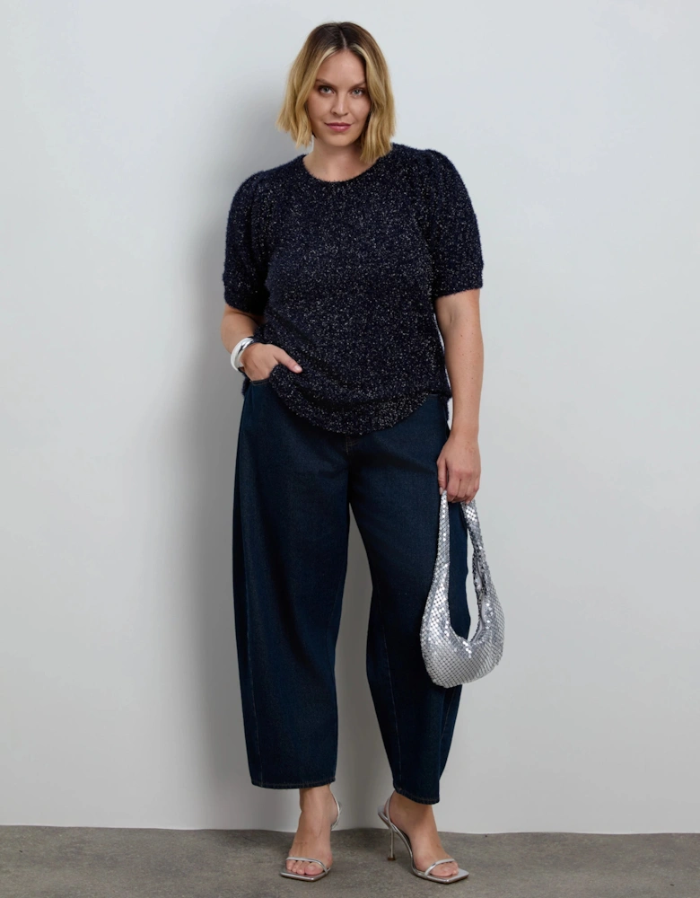 Blue Sparkle Knitted Short Sleeve Jumper
