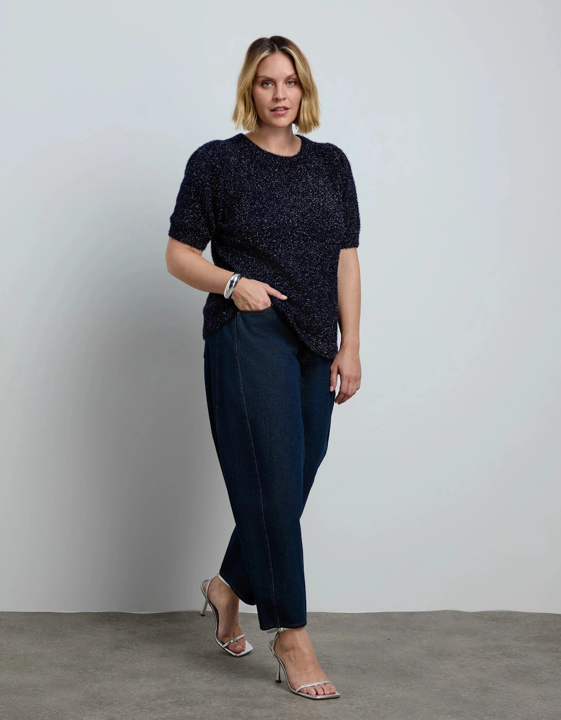 Blue Sparkle Knitted Short Sleeve Jumper