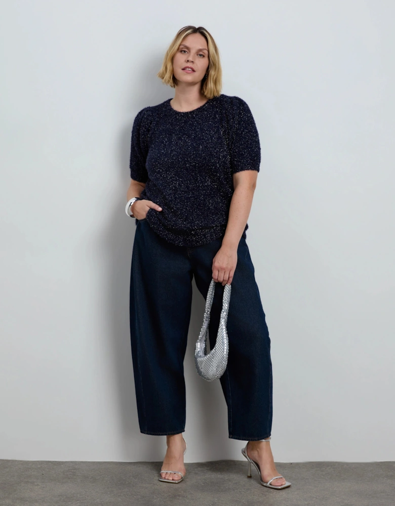 Blue Sparkle Knitted Short Sleeve Jumper