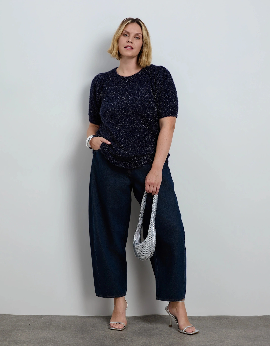 Blue Sparkle Knitted Short Sleeve Jumper