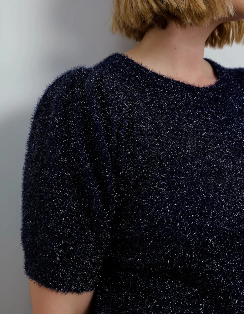 Blue Sparkle Knitted Short Sleeve Jumper