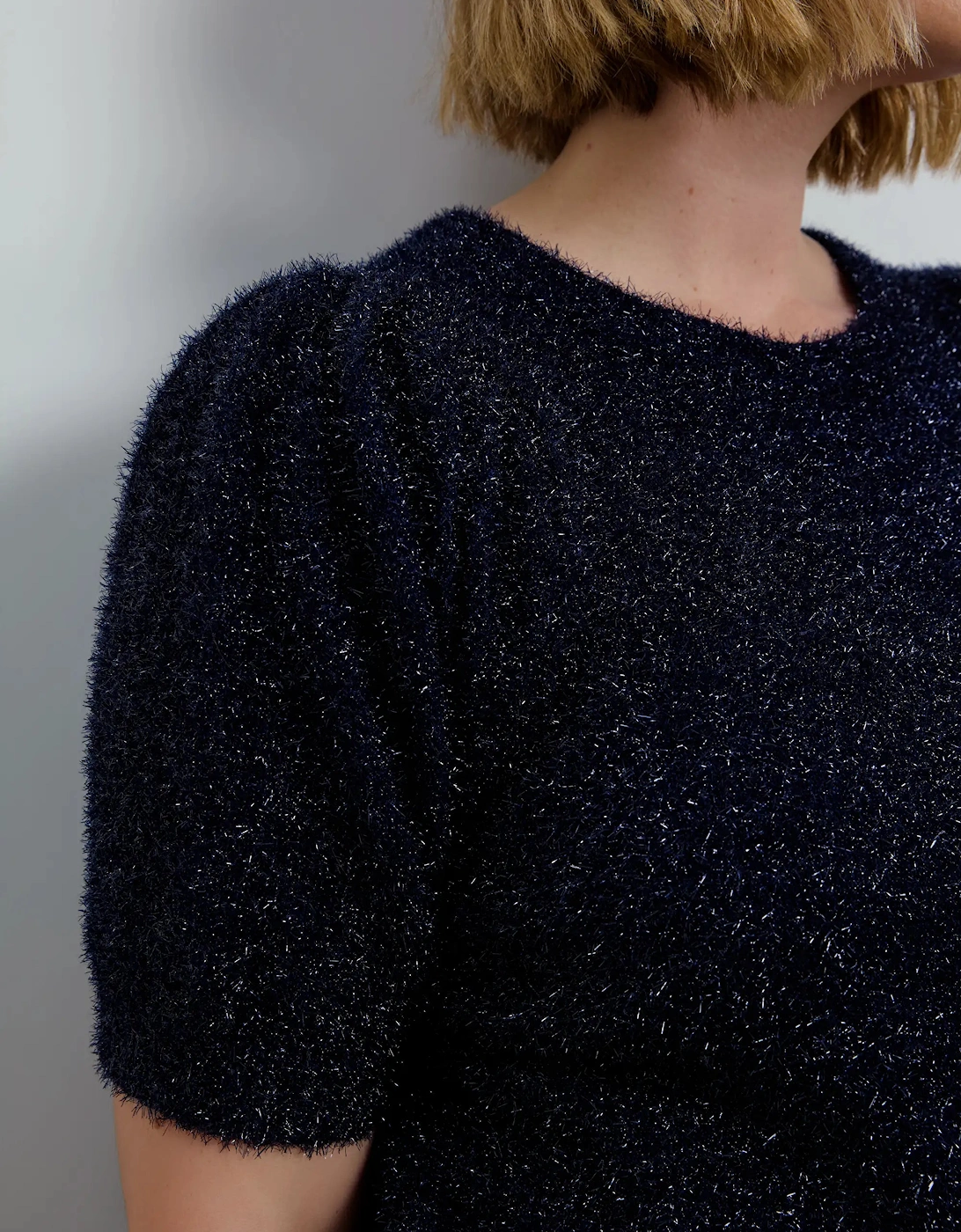 Blue Sparkle Knitted Short Sleeve Jumper
