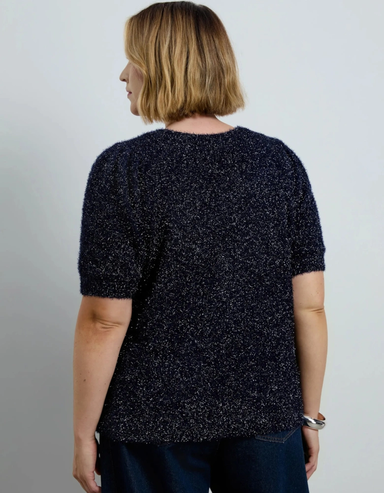 Blue Sparkle Knitted Short Sleeve Jumper