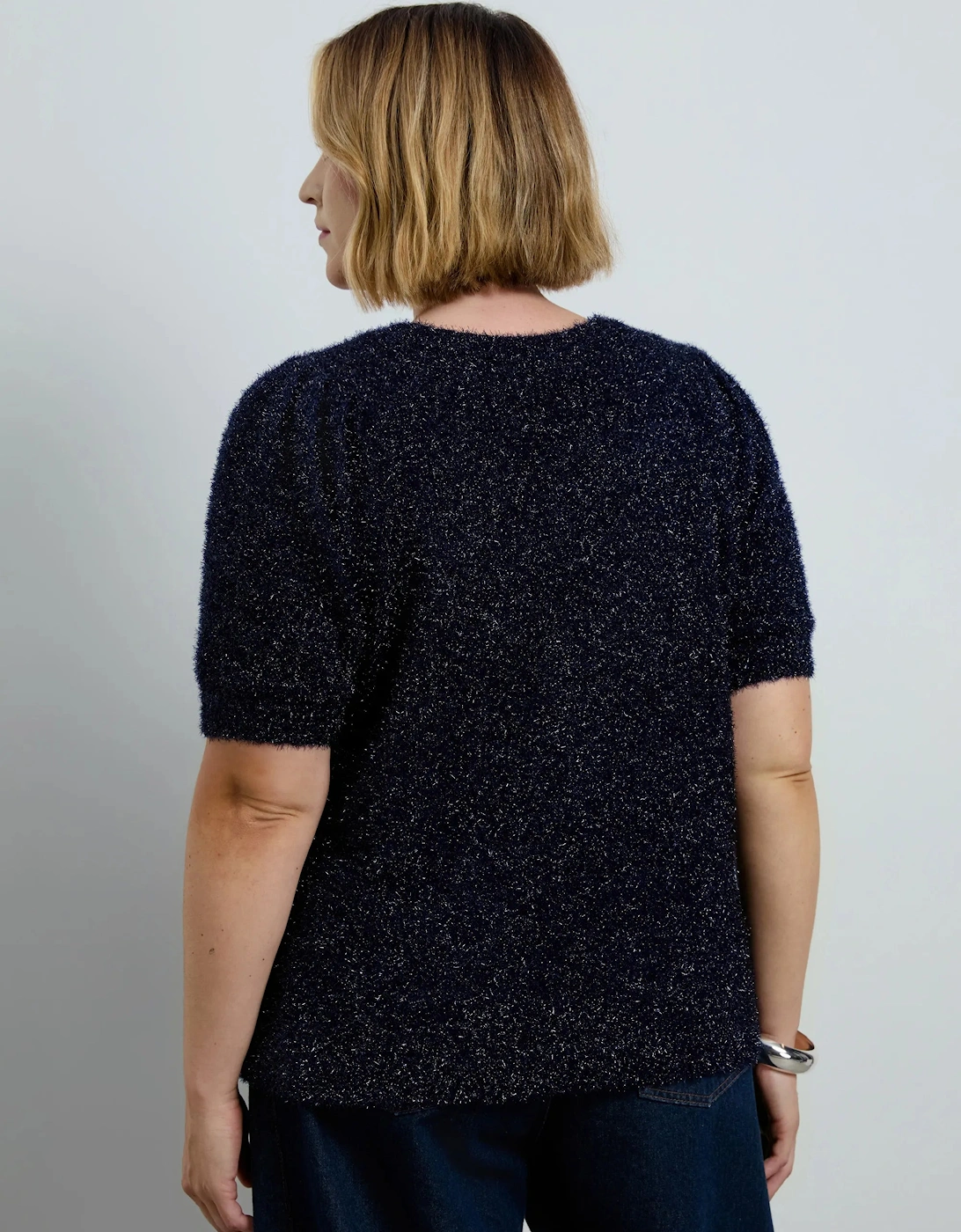 Blue Sparkle Knitted Short Sleeve Jumper