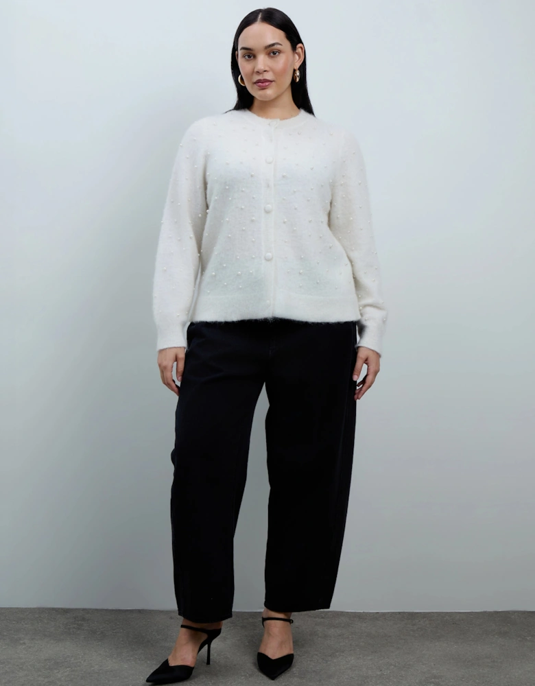 White Pearl Button Through Cardigan With Mohair