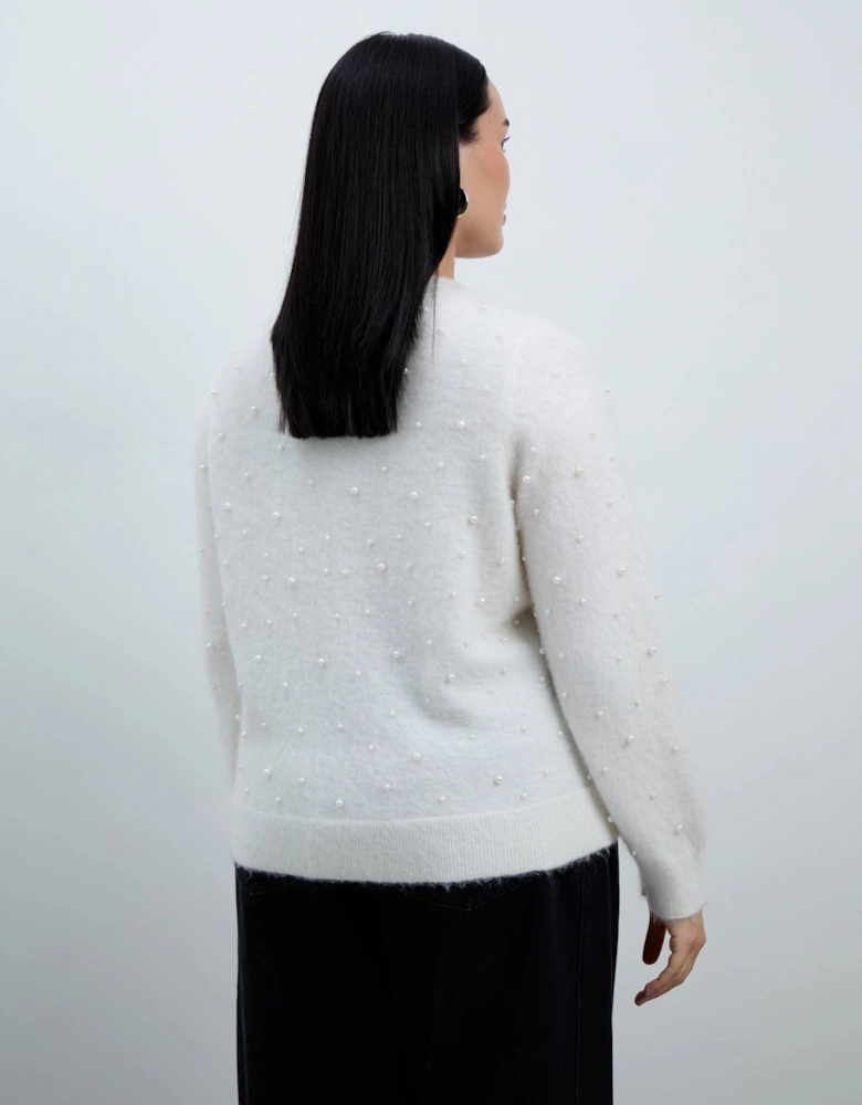 White Pearl Button Through Cardigan With Mohair