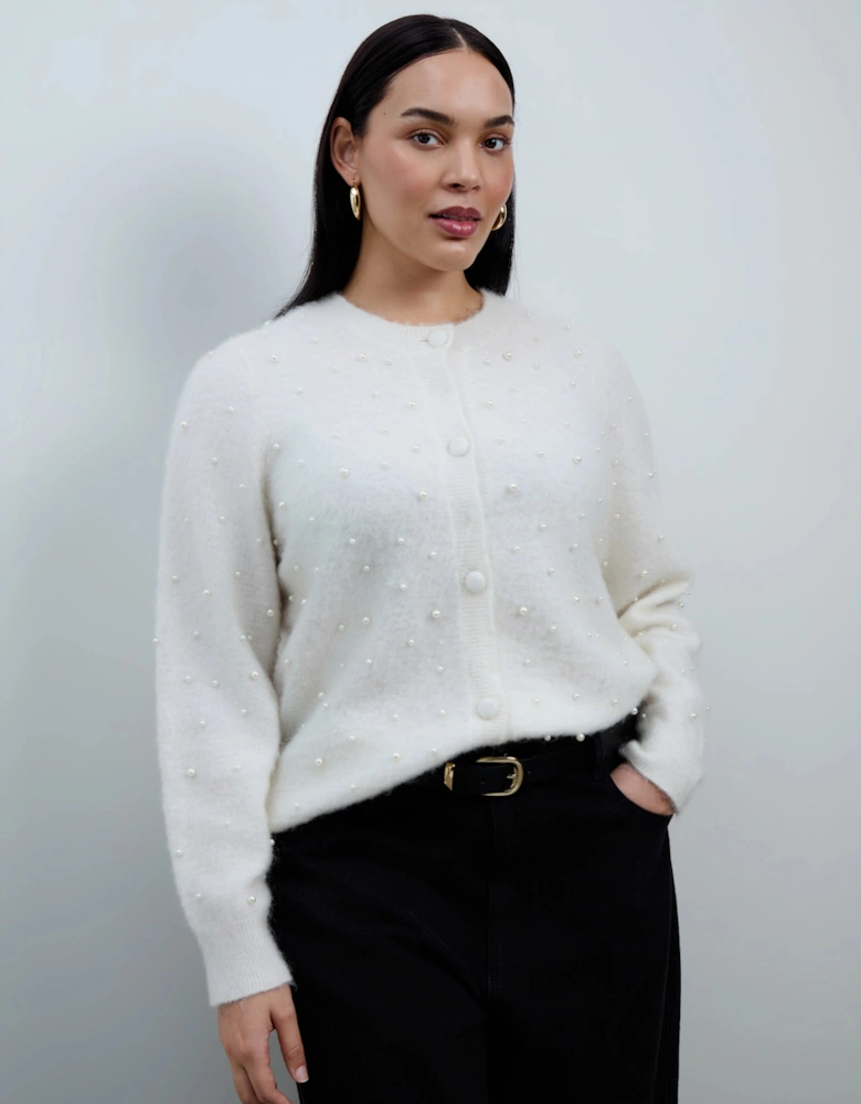 White Pearl Button Through Cardigan With Mohair