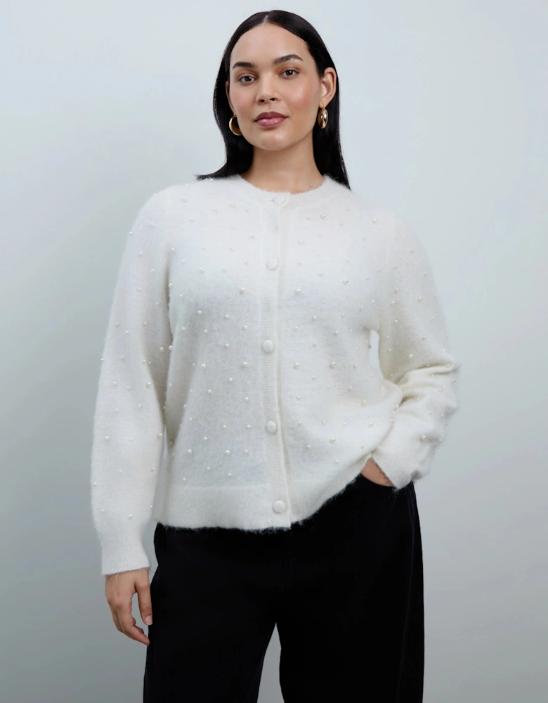 White Pearl Button Through Cardigan With Mohair