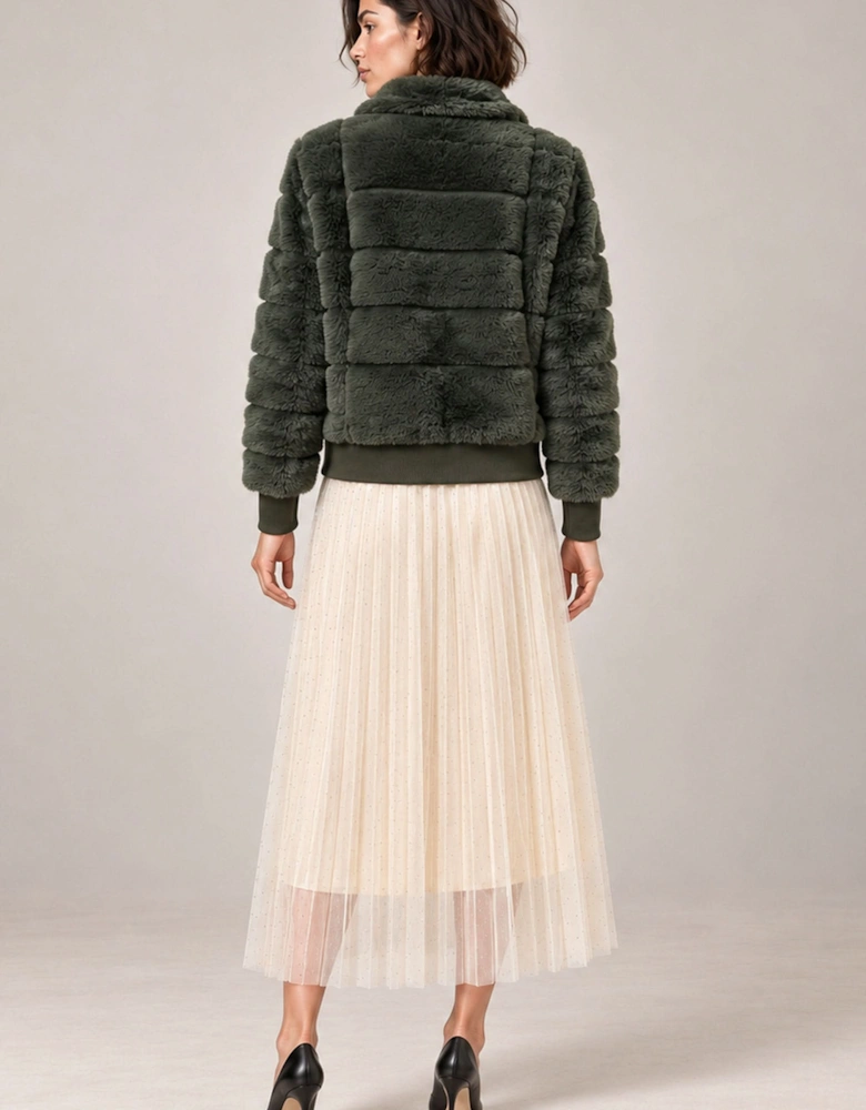 Green Panelled Faux Fur Jacket