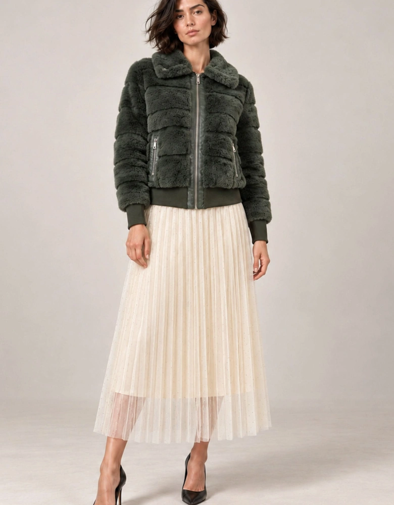 Green Panelled Faux Fur Jacket