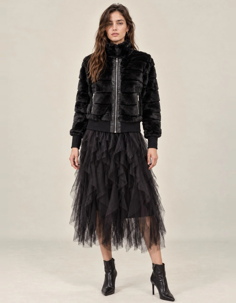 Black Panelled Faux Fur Jacket