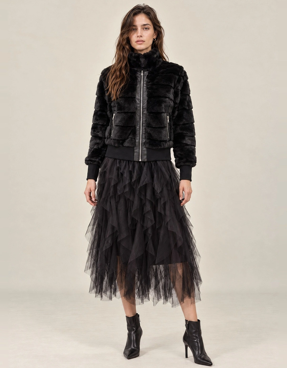 Black Panelled Faux Fur Jacket