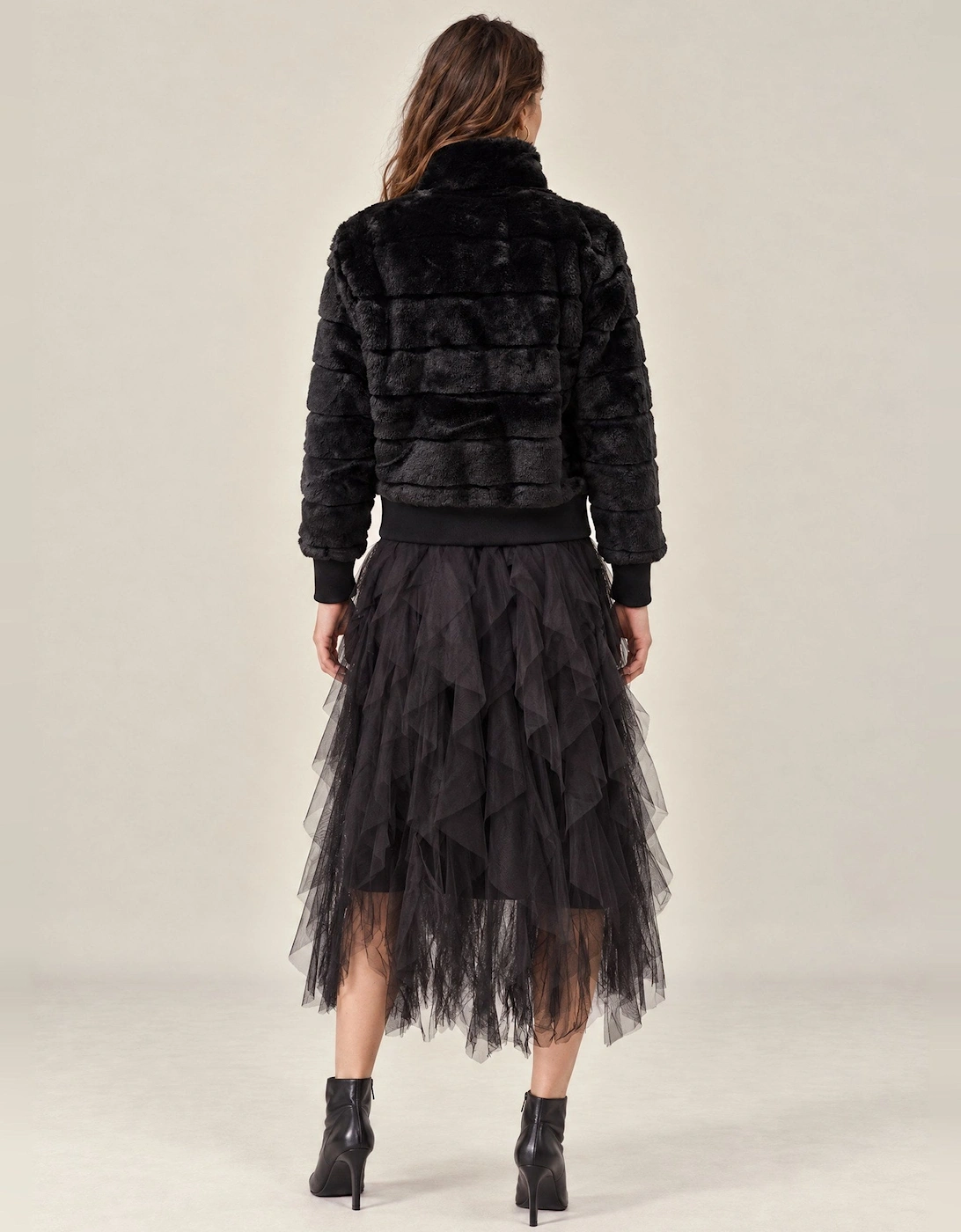 Black Panelled Faux Fur Jacket