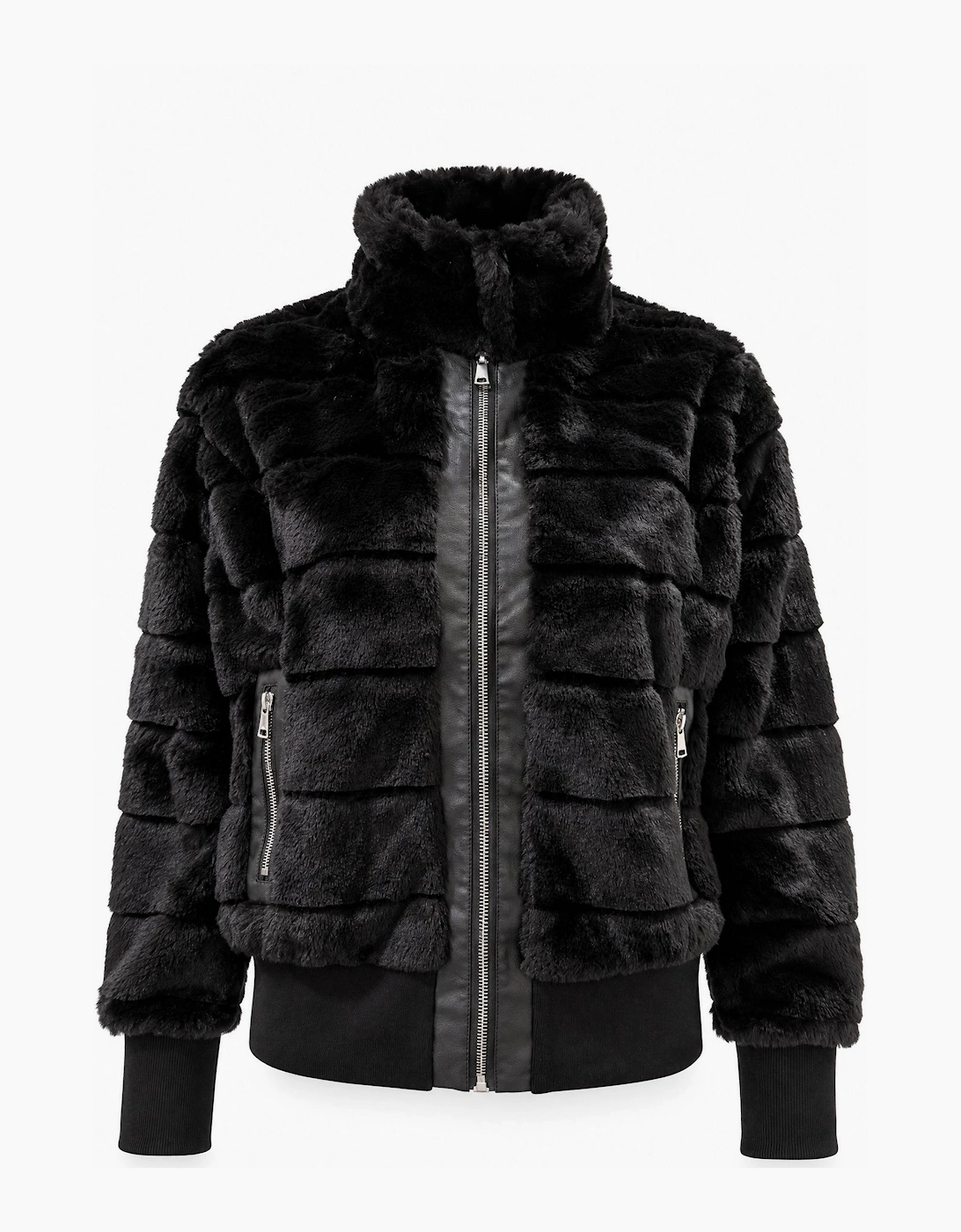 Black Panelled Faux Fur Jacket