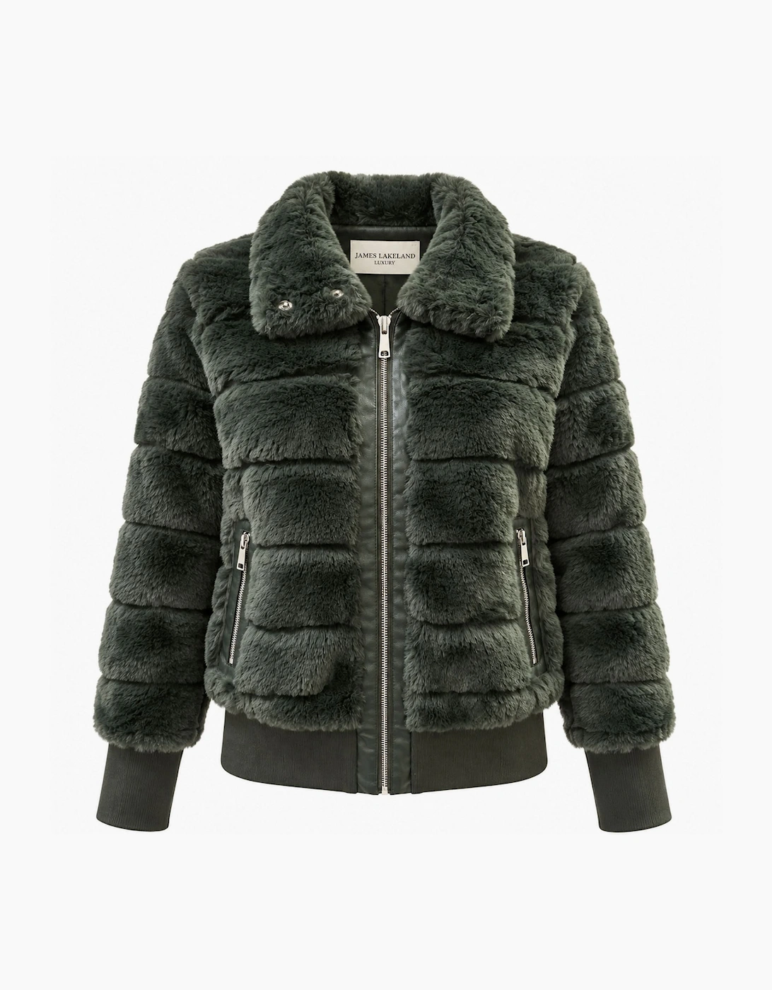 Green Panelled Faux Fur Jacket