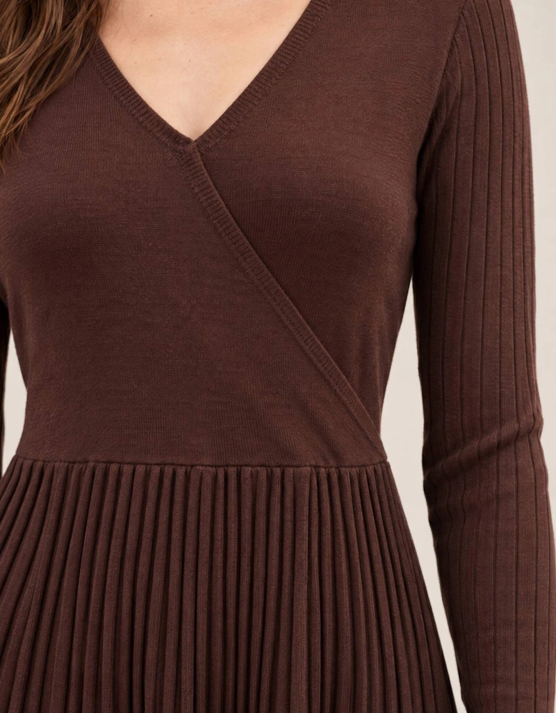 Brown Wrap Knit Dress