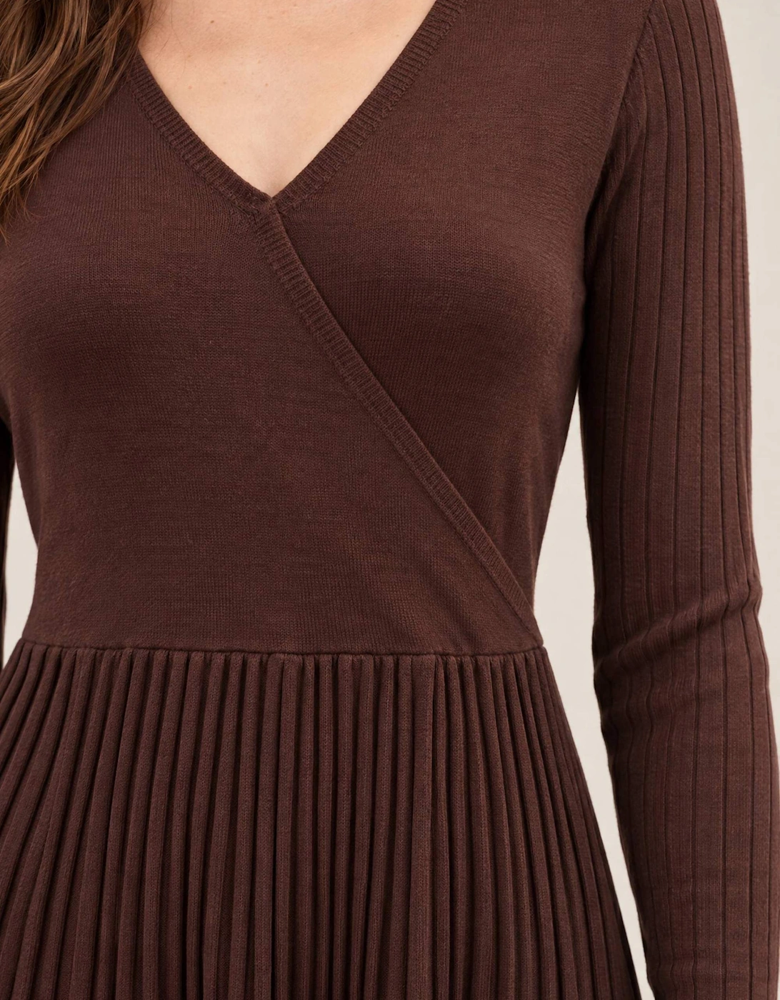 Brown Wrap Knit Dress