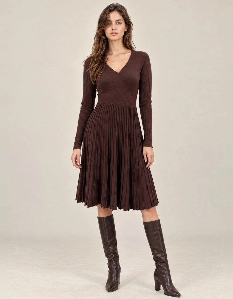 Brown Wrap Knit Dress