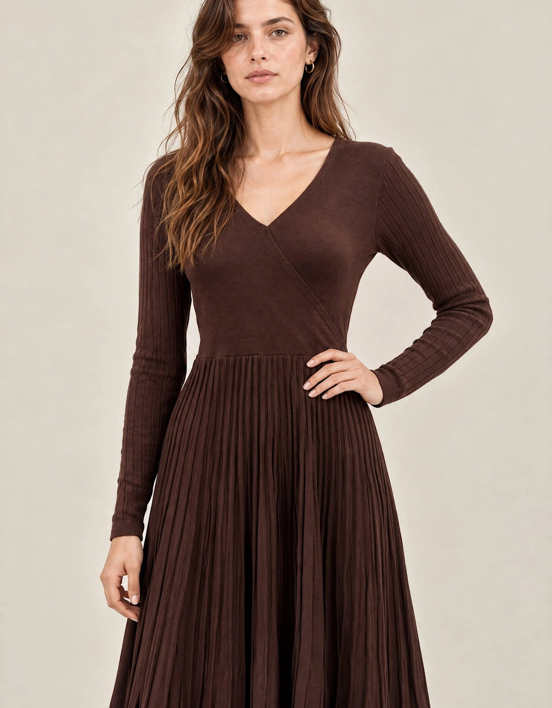 Brown Wrap Knit Dress