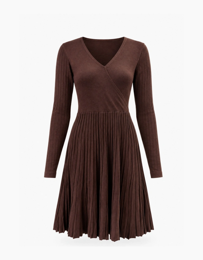 Brown Wrap Knit Dress
