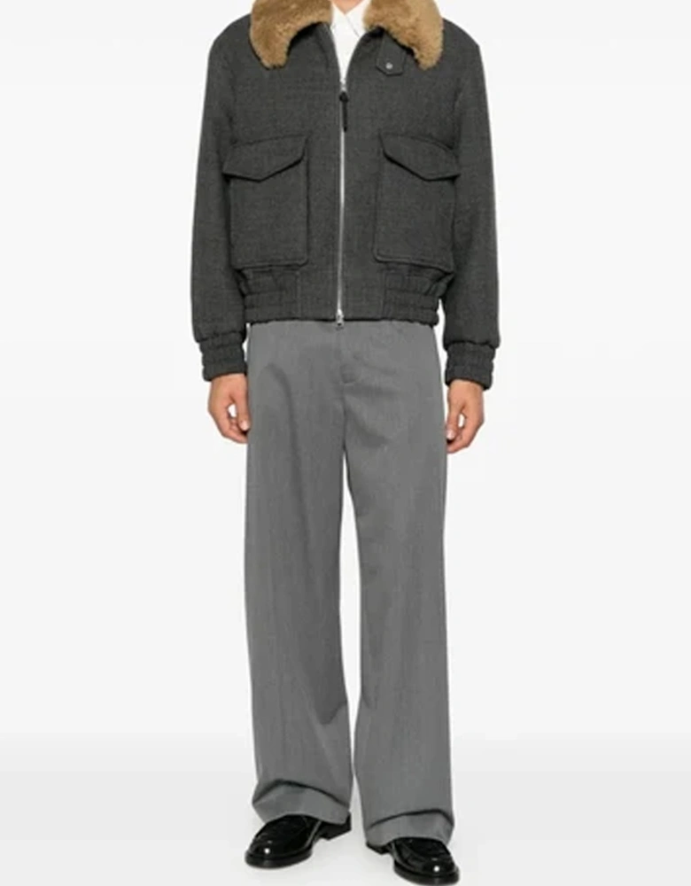 Wool Sherling Collar Jacket Grey