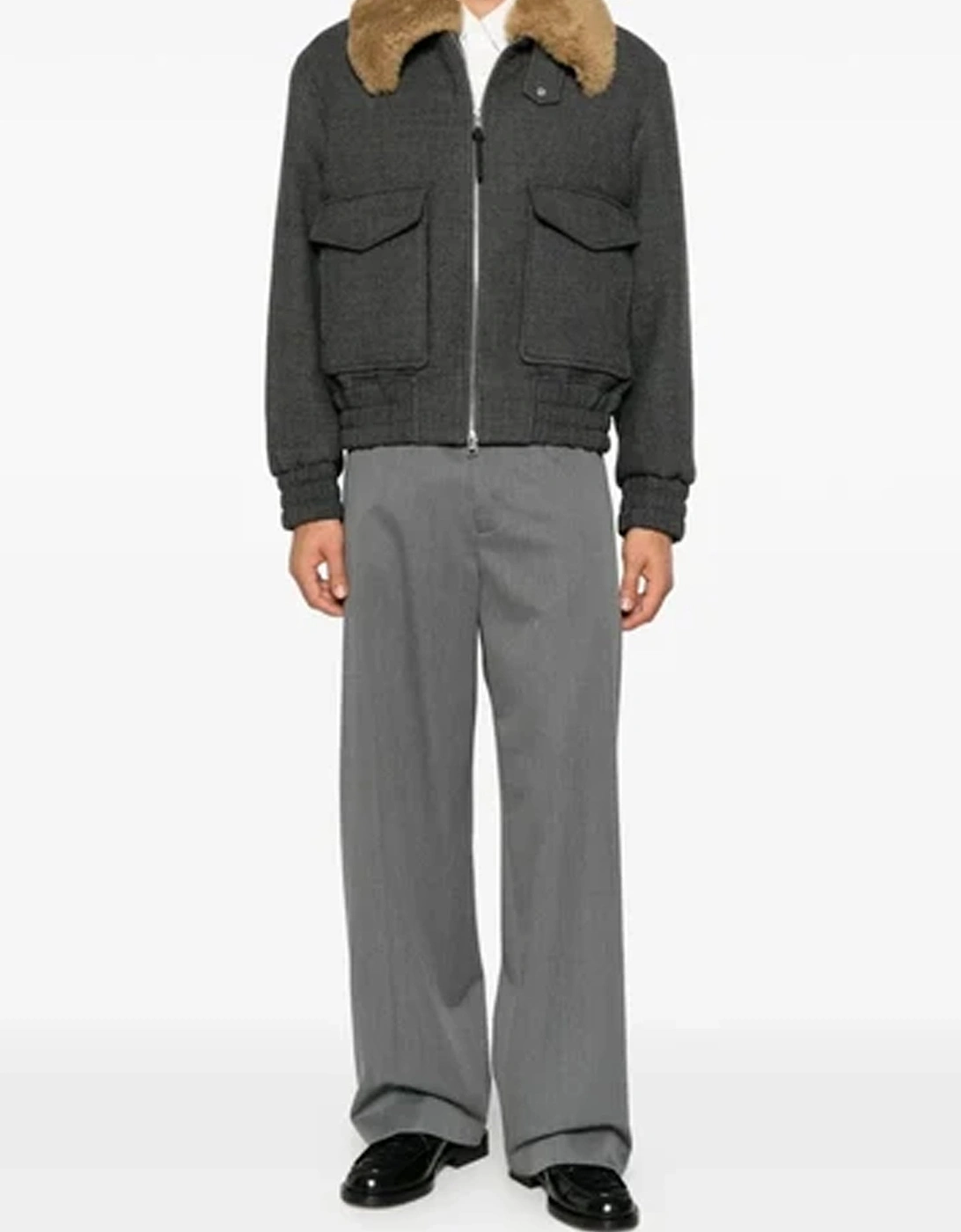Wool Sherling Collar Jacket Grey
