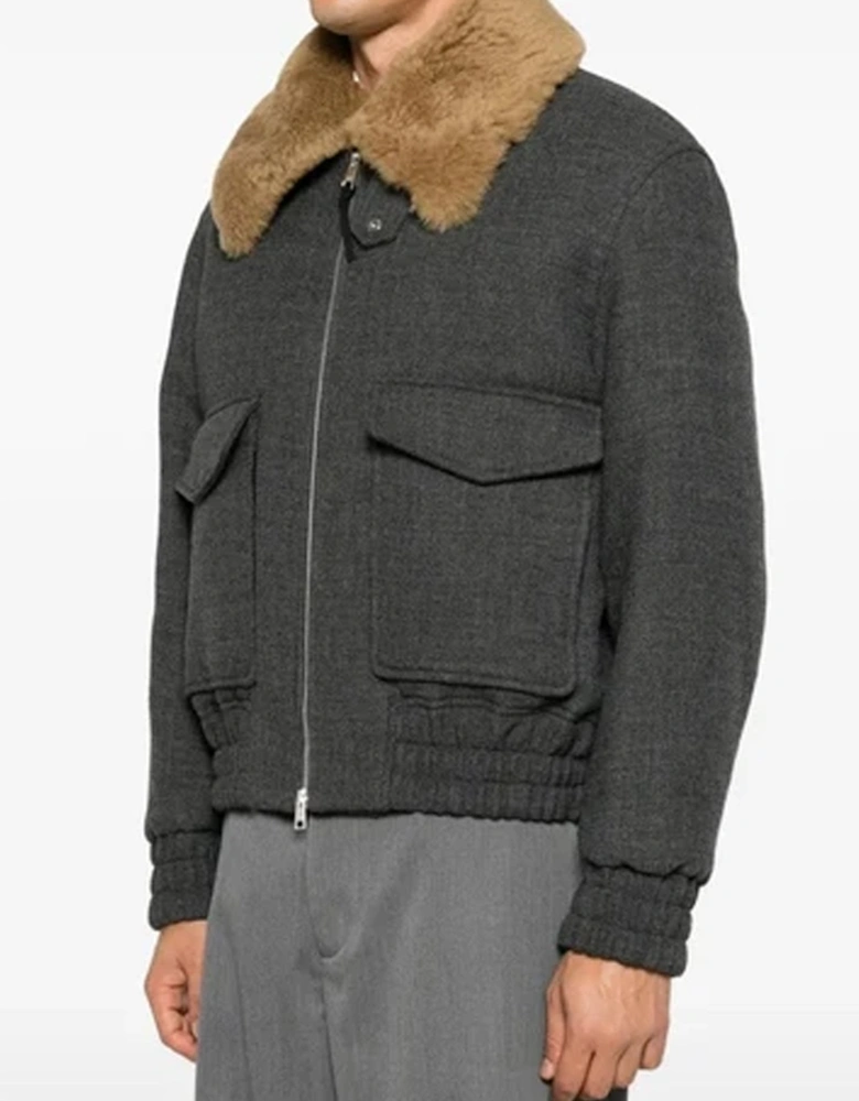 Wool Sherling Collar Jacket Grey