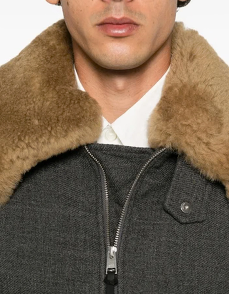 Wool Sherling Collar Jacket Grey