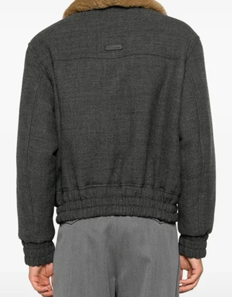 Wool Sherling Collar Jacket Grey