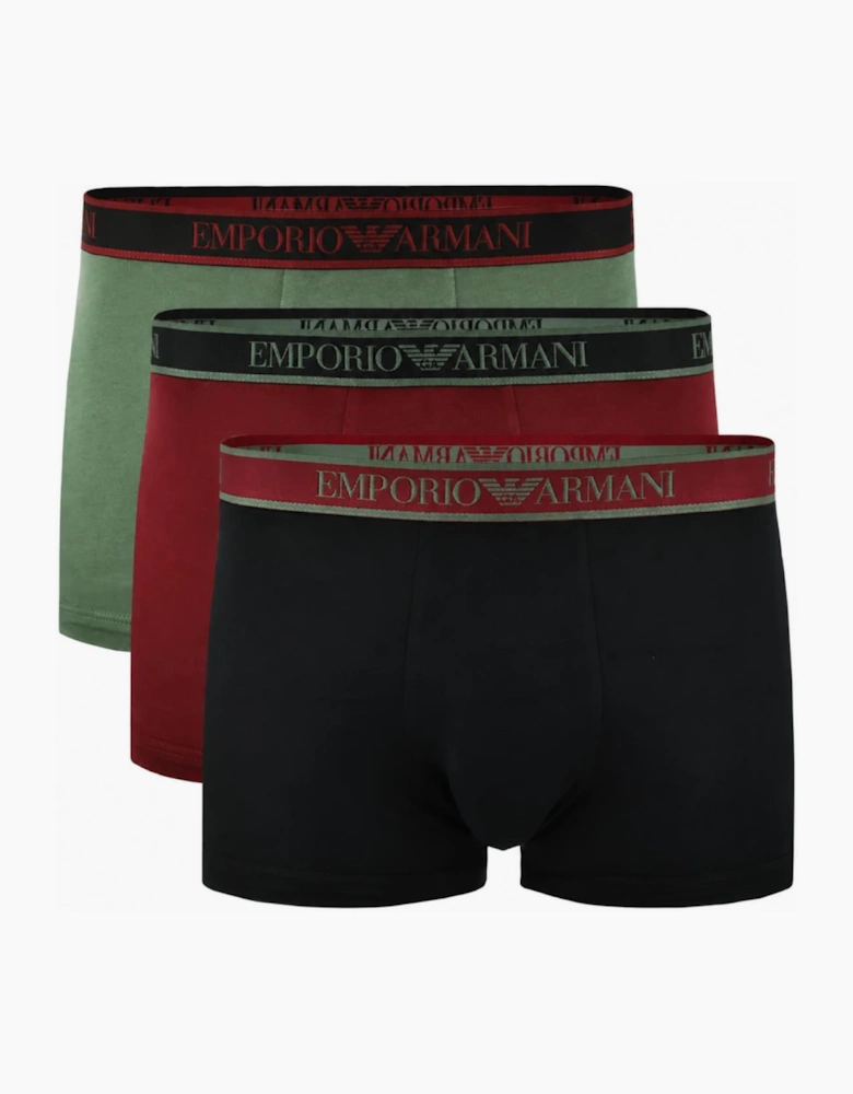3-Pack Black/Green/Red Boxer Trunks