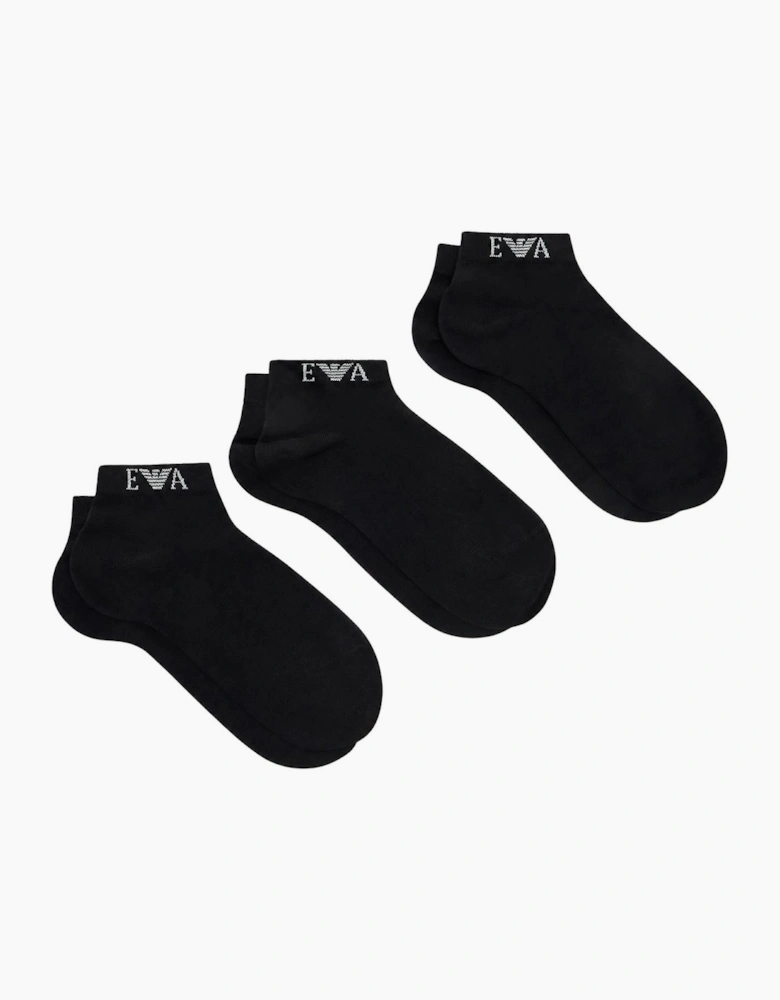 Cotton 3-Pack Monogram Eagle Logo Black Ankle Socks