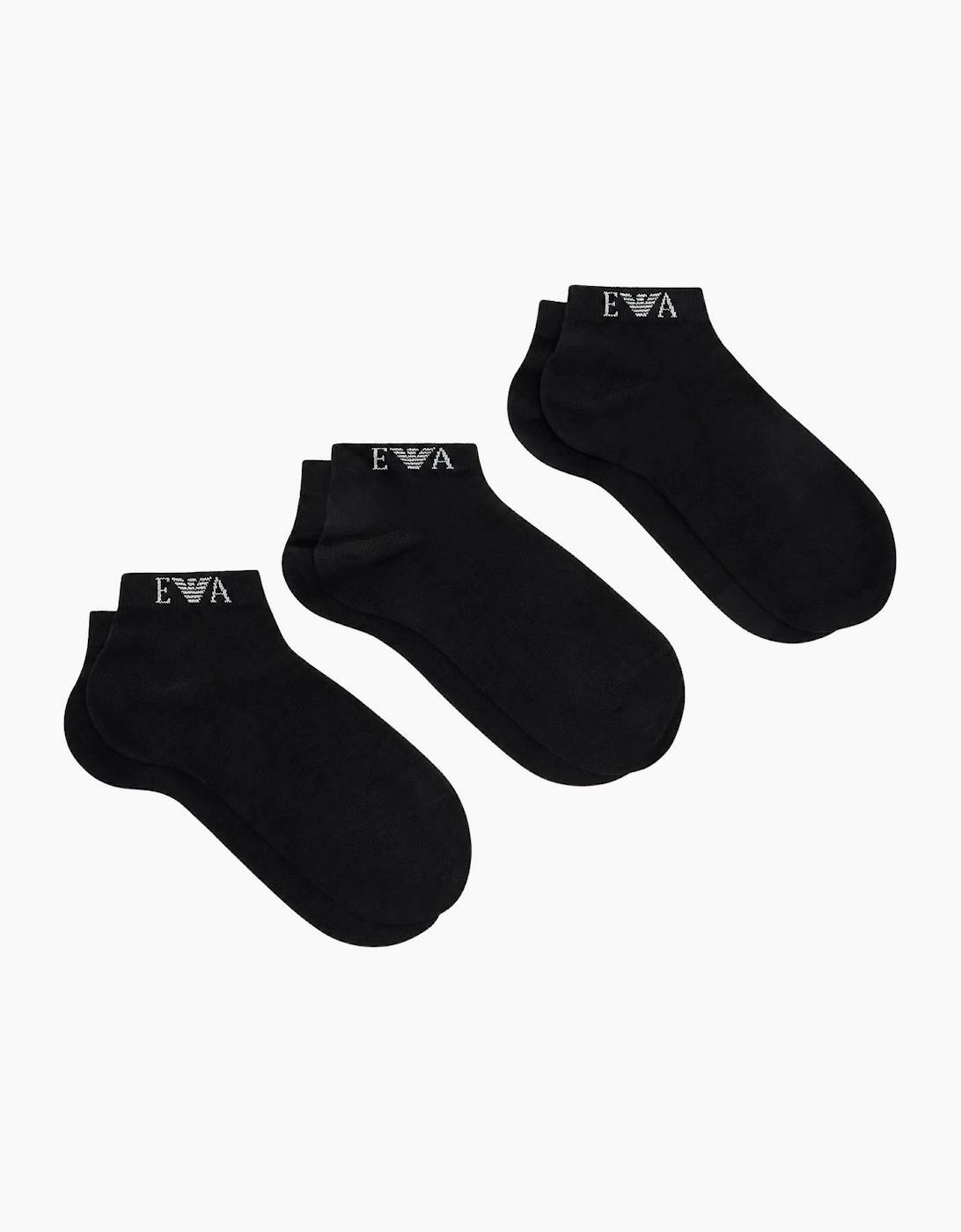 Cotton 3-Pack Monogram Eagle Logo Black Ankle Socks