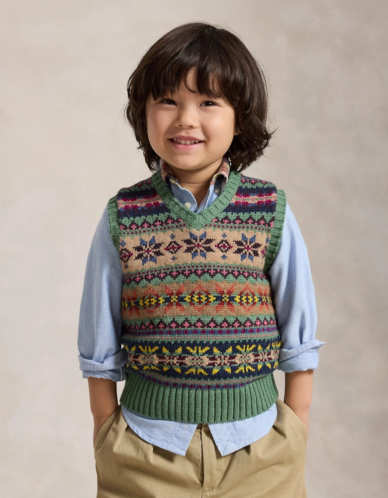 Ralph Lauren Boys Cotton Knit Sweater Vest in Green